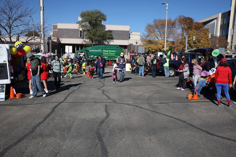 Decorated vehicles fill the Joliet Police Department parking lot at the Joliet Police Department Trunk-Or-Treat event on Saturday, Oct. 26, 2024 in Joliet.