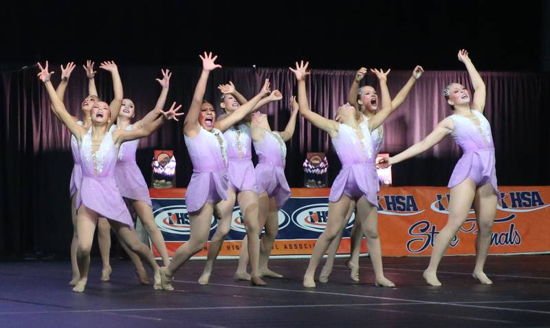 Members of the Morris dance team perform during the IHSA State Dance finals on Saturday, Feb. 1, 2025 at Grossingers Motor Arena in Bloomington.