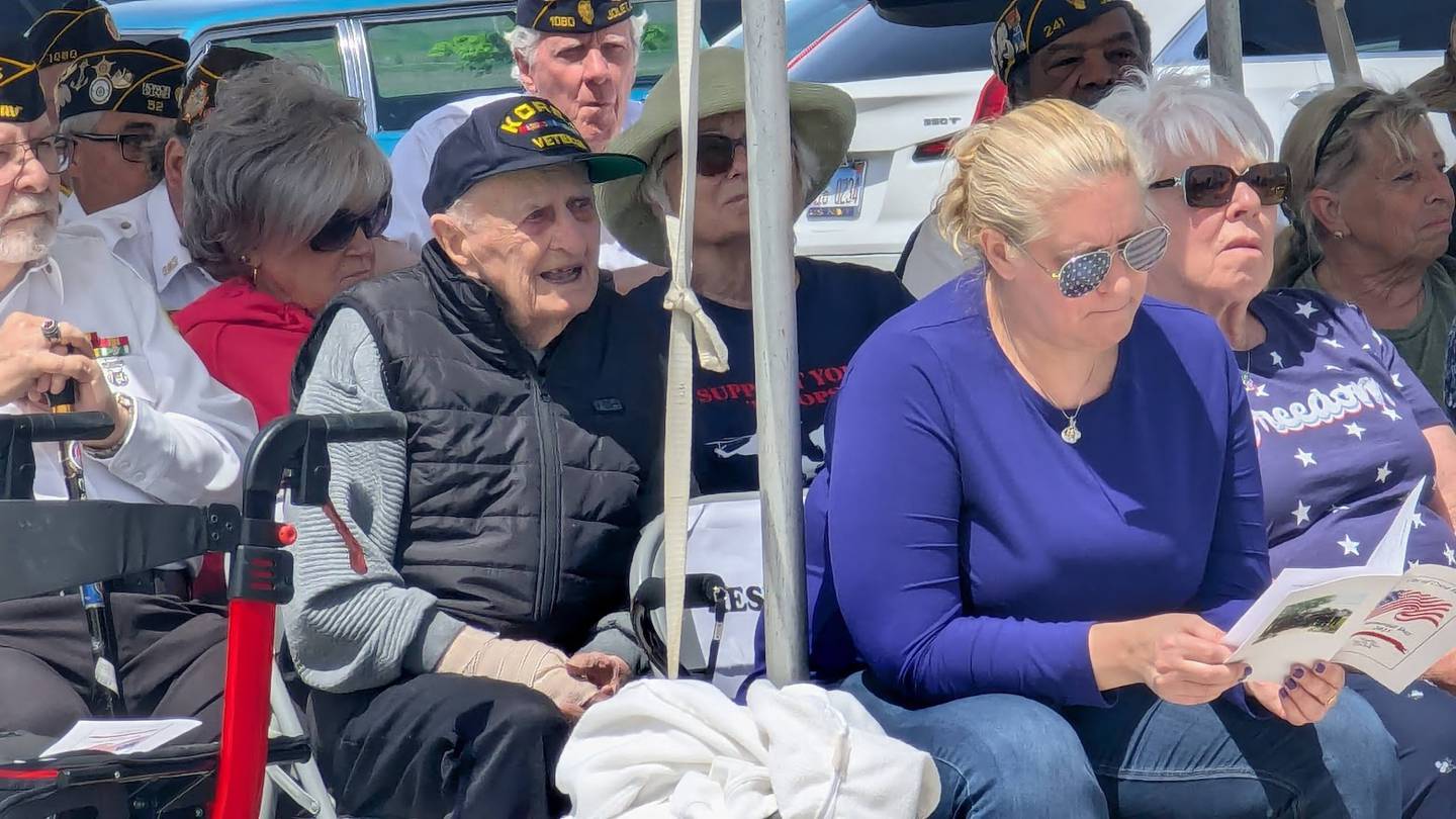 The city of Crest Hill Veterans/Police Memorial Committee held its annual Memorial Day observance on Monday, May 26, 2025, at the Crest Hill Veterans/Police Memorial Garden. World War II veteran and Crest Hill resident Chester Bozek, 97, (in vest and cap), was recognized at the observance.