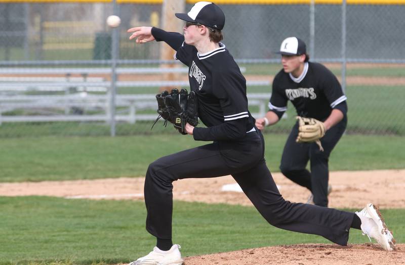 Kaneland's Jackson Kottmeyer delivers a pitch to L-P on Wednesday, April 5, 2023 at Dickinson Field in Oglesby.