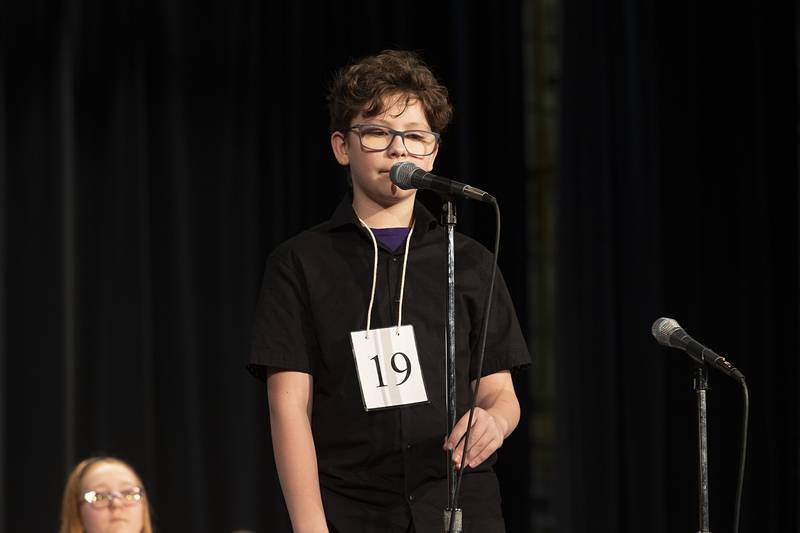 Rochelle 6th grader Edison Rodriguez competes Thursday, Feb. 21, 2024 at the Lee-Ogle-Whiteside regional spelling bee. Rodriguez missed on the word “colic” in round four.