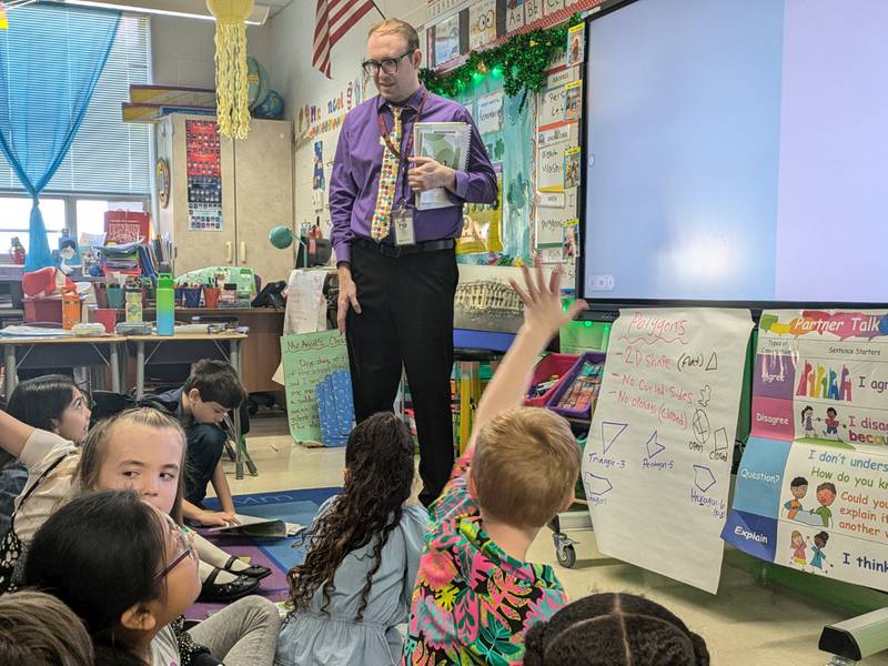Joey Ancel, a second grade teacher at Troy Hofer Elementary School in Shorewood, is seen in his classroom on Wednesday, March 12, 2025.