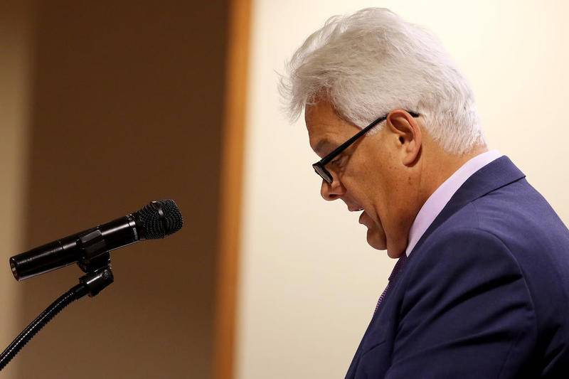 McHenry County Board chairman Jack Franks reads from a prepared statement Feb. 13 during a Committee of the Whole meeting by the McHenry County Board at the McHenry County Administration Building in Woodstock.