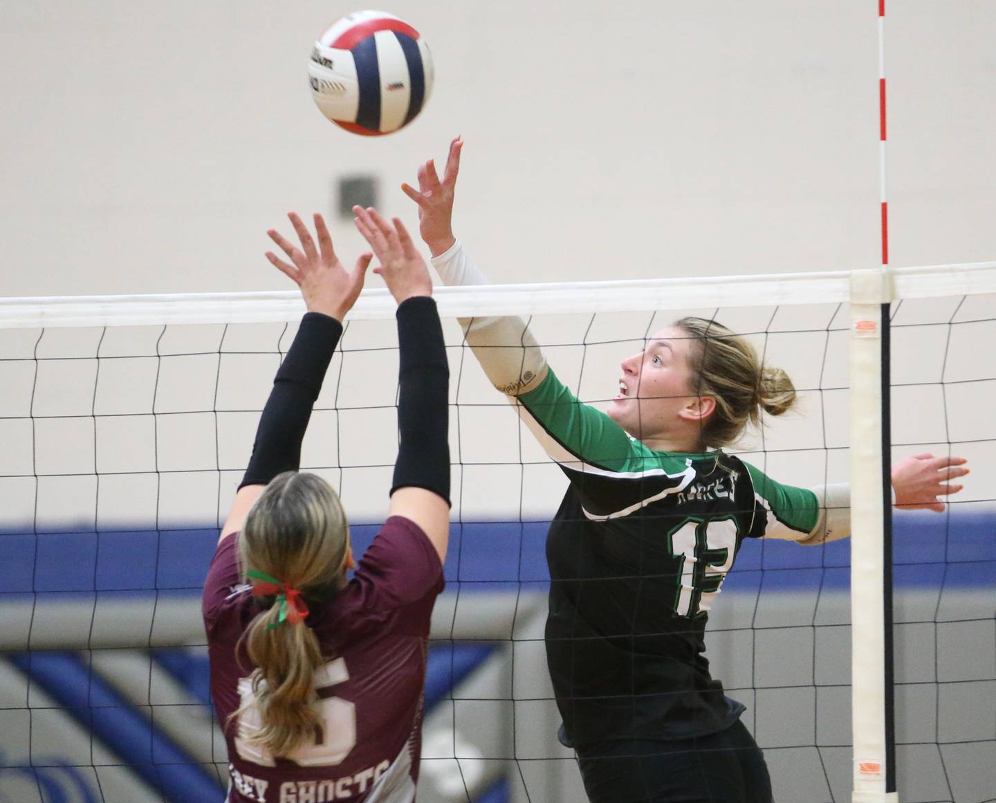 Rock Falls's Claire Bickett pushes the ball past Illinois Valley Central's Sage Geltmaker during the Class 2A Sectional final game on Wednesday, Nov. 1, 2023 at Princeton High School.