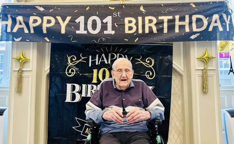 Raymond Polakowski celebrated his 101st birthday on July 20, 2024 with a Parisian, coffee-themed party to honor his love of java and the Olympics at Churchill Place, 190 Geneva Road in Glen Ellyn.