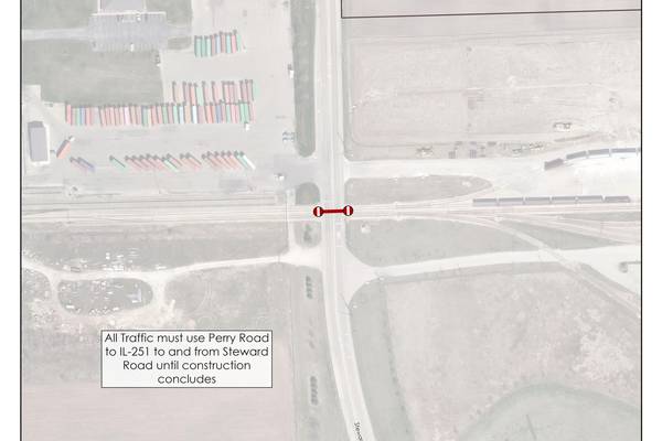Steward Road railroad crossing in Rochelle to be closed Nov. 17-21