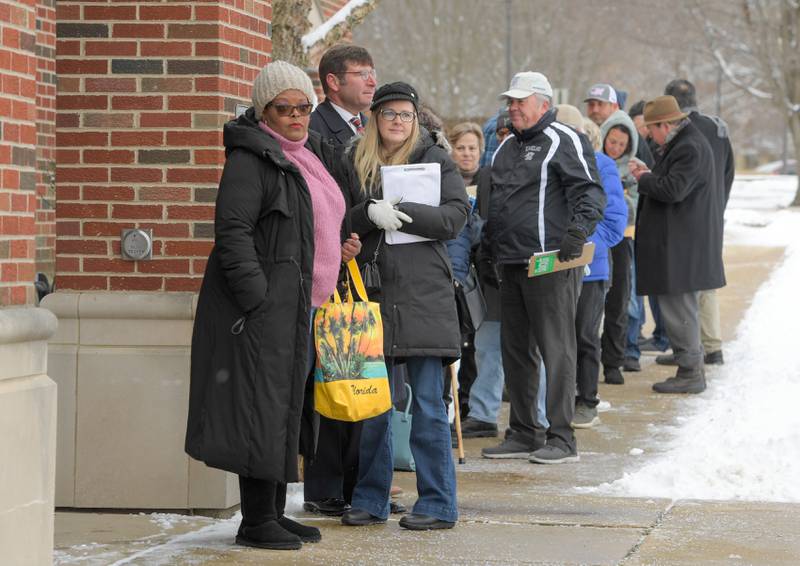 Candidates lineup to file their petitions for the 2024 election at the Kane County Clerk's office in Geneva on Monday, November 27, 2023.