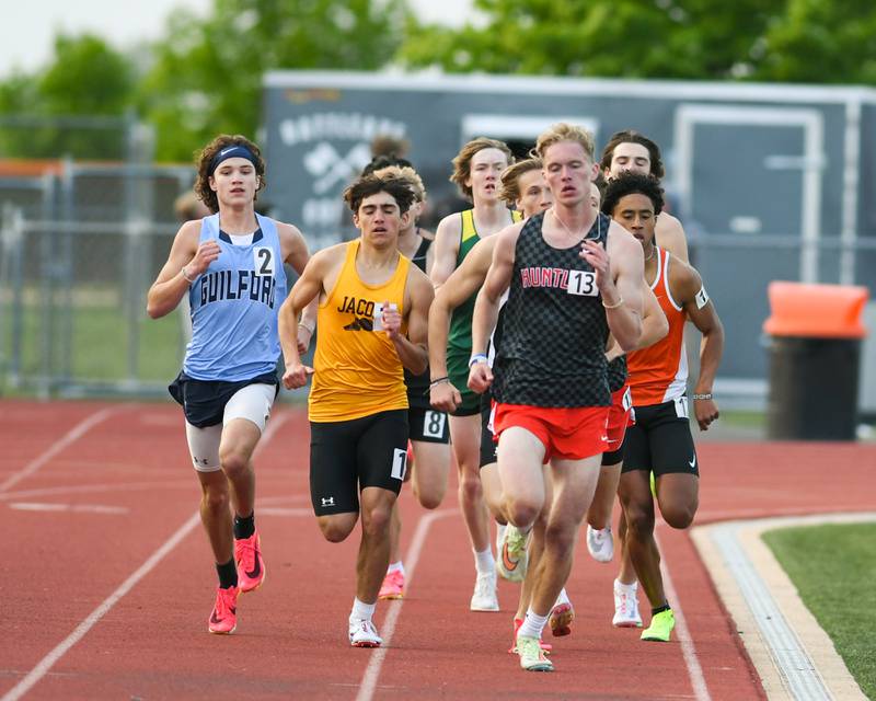 Shaw Local file photo – Hudson Fisher of Huntley leads the pack during the 800 meter run Thursday, May 17, 2023, during the sectional meet at DeKalb High School.