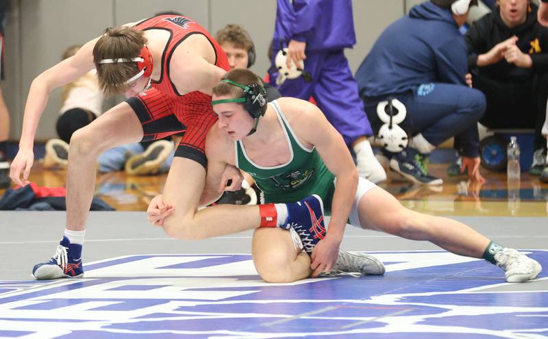 Coal City's Aidan kenney wrestles Gibson City's Hudson Babb during the 62nd annual Lyle King Princeton Invitational boys tournament on Saturday, Jan. 10, 2026 at Princeton High School.