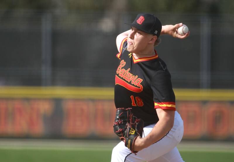 Batavia's Gavin Rosengren pitches during a game against St. Charles North on Thursday, April 24, 2025 in Batavia.
