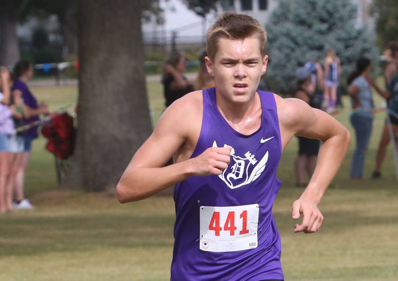 Dixon's Kohlson Stumpf competes during the Gary Coates Invitational cross country meet on Saturday, Sept. 13, 2025 at Zearing Park in Princeton .