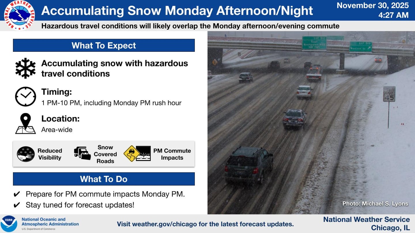 Monday's snow forecast for northern Illinois