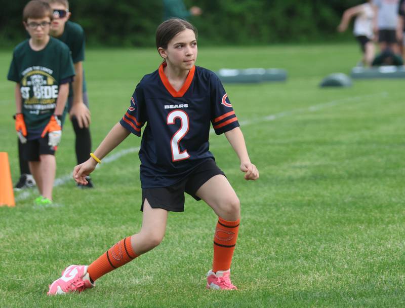Amity Riahi of Spring Valley, works on running drills during the Tyson Bagent Offensive Skills Camp on Saturday, May 23, 2026 at St Bede Academy.