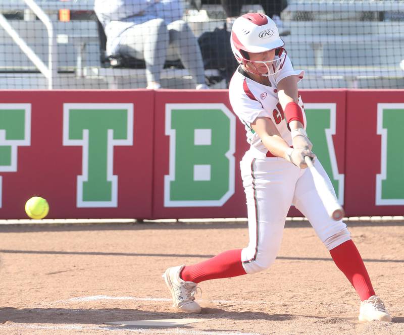 L-P's Callie Mertes strikes out swinging against Kaneland on Wednesday, April 2024 at the L-P Athletic Complex in La Salle.