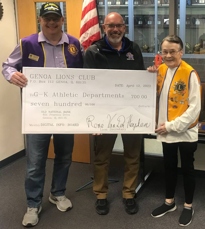 (Left to right); Genoa Lion President Ron Sheahan, Phillip Jerbi, and Genoa Lion Director Gini Baker