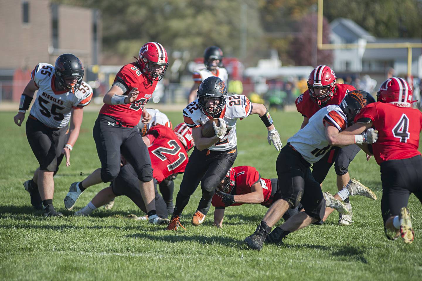 Milledgeville’s Ashton Nobis runs up the middle Saturday, Nov. 6, 2021 against Amboy.