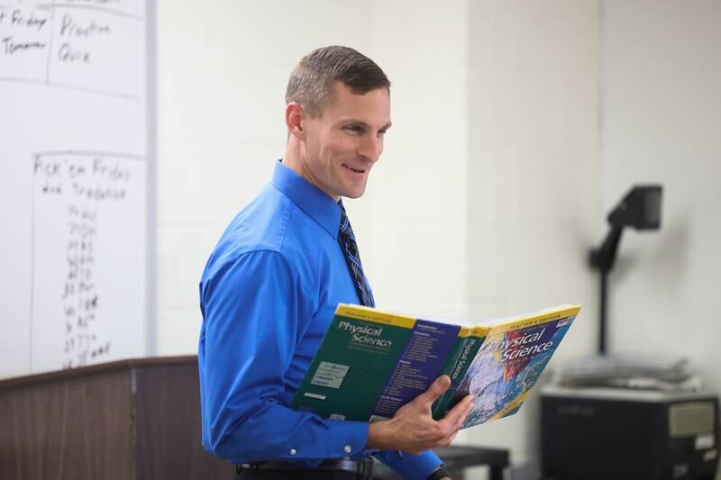 Ryan Wilhelmi, a former Marine and current Coast Guard reserves, teaches a class at Plainfield Central High School on Tuesday, Oct. 24, 2023 in Plainfield.