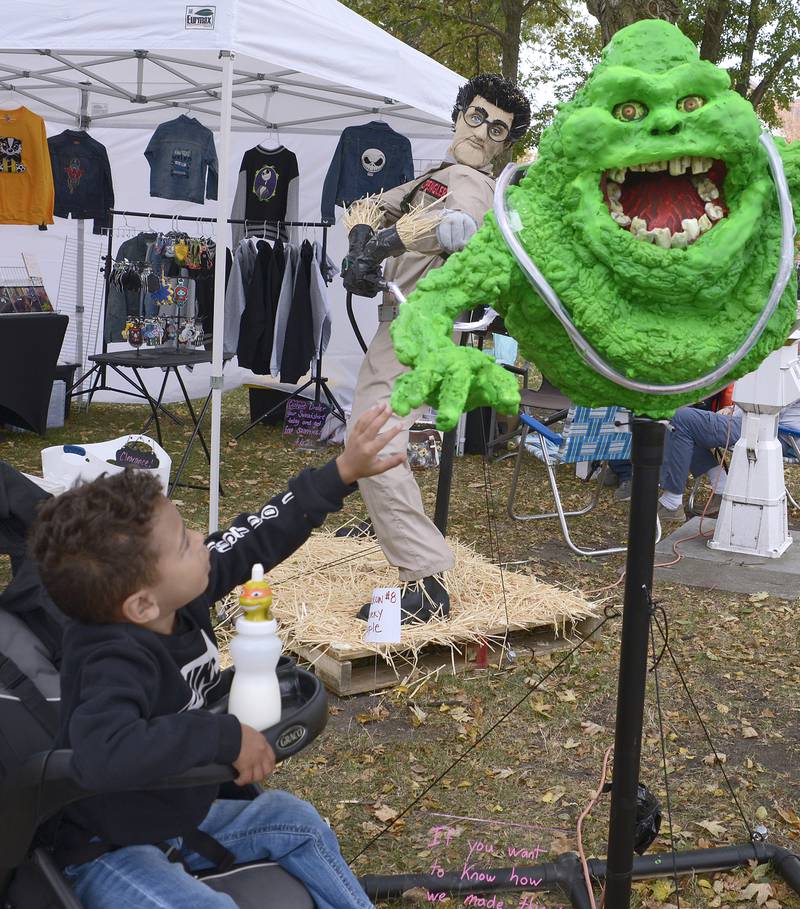 Those attending the Scarecrow Fest market Saturday, Sept. 28, 2024, at Washington Squarecould reach out and touch a scene from "Ghostbusters" without getting slimed.