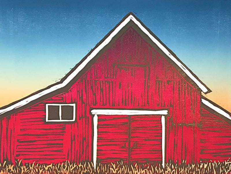 Big Red Barn by Beth McKenna (woodblock print)
