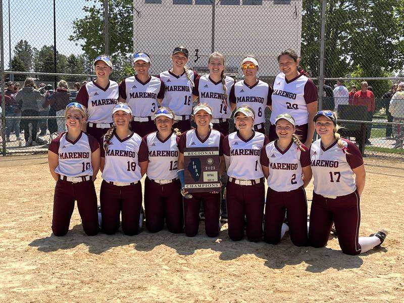 Marengo celebrates an 8-3 win against Oregon in the Class 2A Oregon Regional championship on Saturday in Oregon.