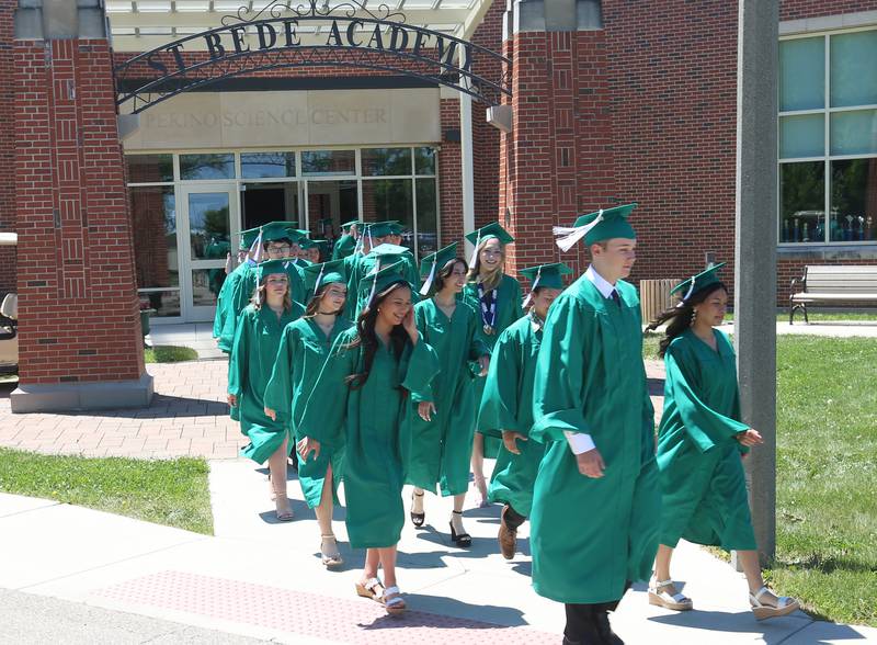 St. Bede Class of 2025 graduates walk procession during the 133rd annual commencement ceremony on Sunday, May 18, 2025 at St. Bede Academy.