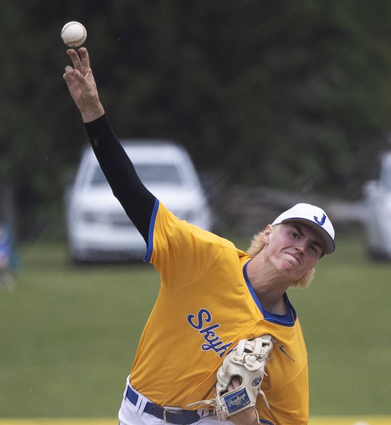 Johnsburg’s Ashton Stern fires a pitch against Newman Saturday, May 31, 2025, in the Class 2A Sectional final in Mendota.