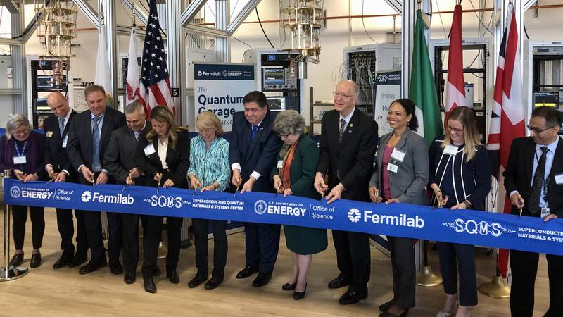 Scientists, local officials and national representatives gathered at Fermilab for a ribbon cutting to announce the lab’s newest facility, the Quantum Garage, one of the largest quantum research labs in the world, on the morning of Nov. 6, 2023.