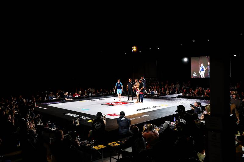 Fighters on stage of the Jeff Curran Invitational on Sept. 6, 2025 at the MAC Sports Center in Crystal Lake.