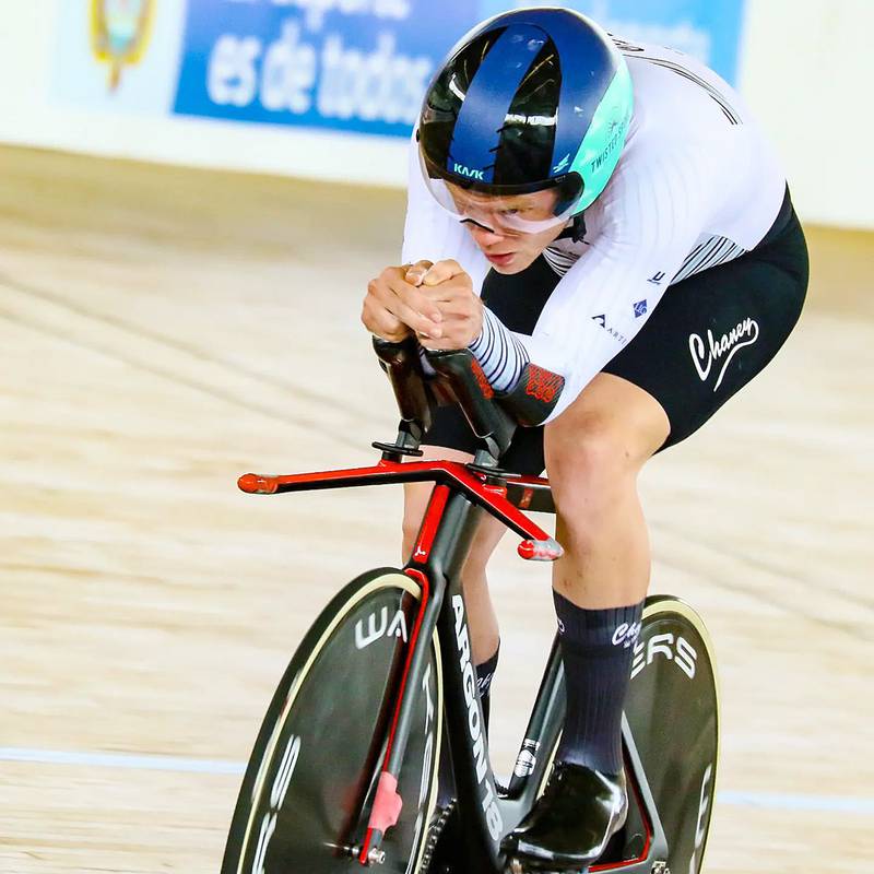Dixon native Spencer Seggebruch rides for Team USA in the UCI Track Cycling Nations Cup last summer in Cali, Colombia.