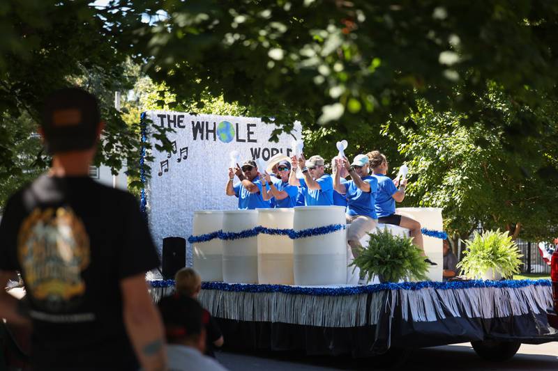 Parade participants perform a percussion act during the 104th annual Herscher Labor Day Celebration Grand Parade on Monday, Sept. 1, 2025.