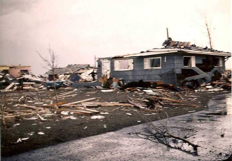 John Enright's family home after the Palm Sunday tornado on April 11, 1965 at the 300 block of Keith Avenue, Crystal Lake.