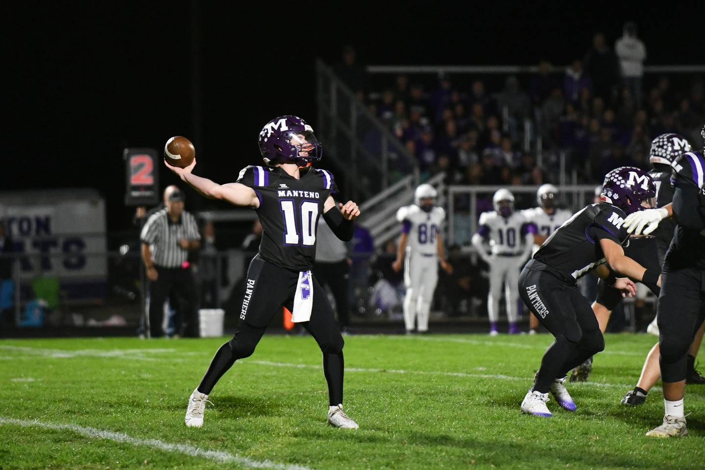Manteno's Connor Harrod throws a pass during the Panthers' game against Wilmington on Oct. 18, 2024.