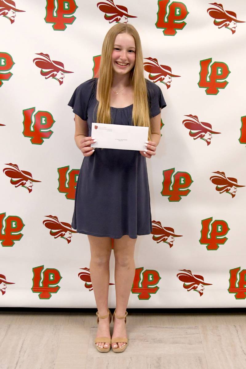 Hailey Dzik received the $1,000 L-P Class of 1956 Scholarship, which is awarded to a student who has attended L-P for at least two years and has a cumulative GPA of at least 3.5. The student must also be accepted into a two- or four-year college or university and have participated in school or community activities with a leadership role.