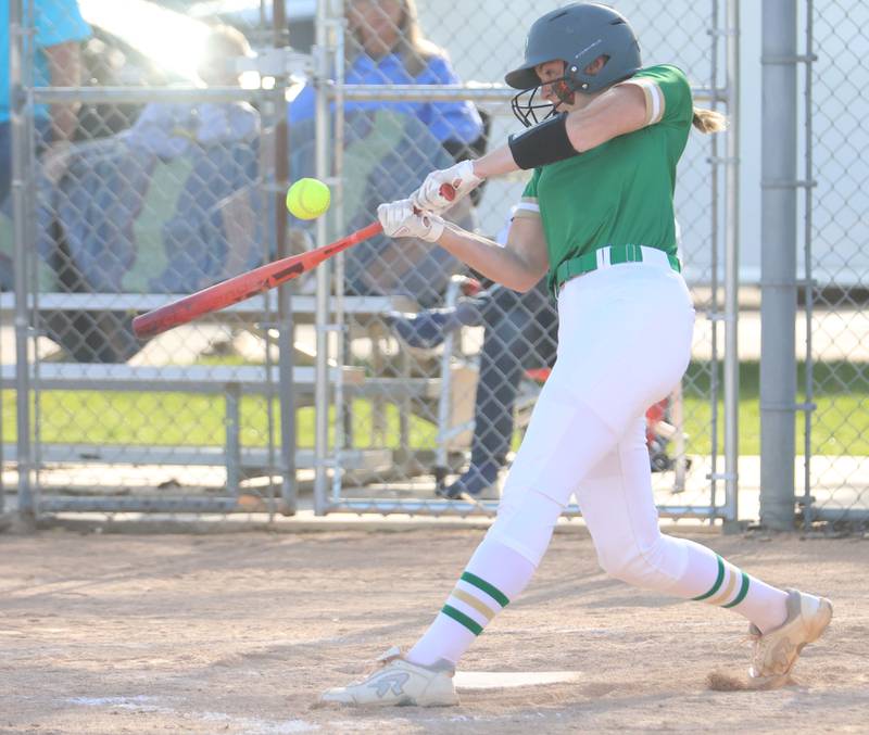 Seneca's Tessa Krull makes contact with the ball against Marquette on Monday, May 11, 2026 at June Gross Field in Ottawa.
