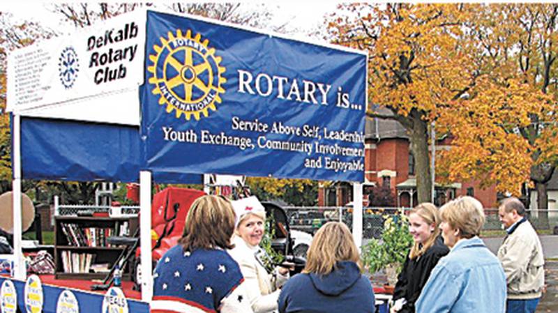 DeKalb Rotary Club entered a float in the DeKalb Sesquicentennial Parade. The float depicted some of Rotary International’s projects and listed the service projects done by DeKalb Rotarians every year.
