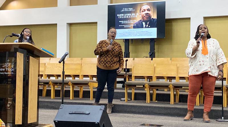 (From left): Ashley Sneed, Falin Beck and Andria Mitchell perform "Goodness of God" during the annual Martin Luther King, Jr. Celebration on Monday, Jan. 20, 2025, at New Hope church, 1201 Twombly Road, DeKalb. The event was hosted in collaboration with multiple area churches.