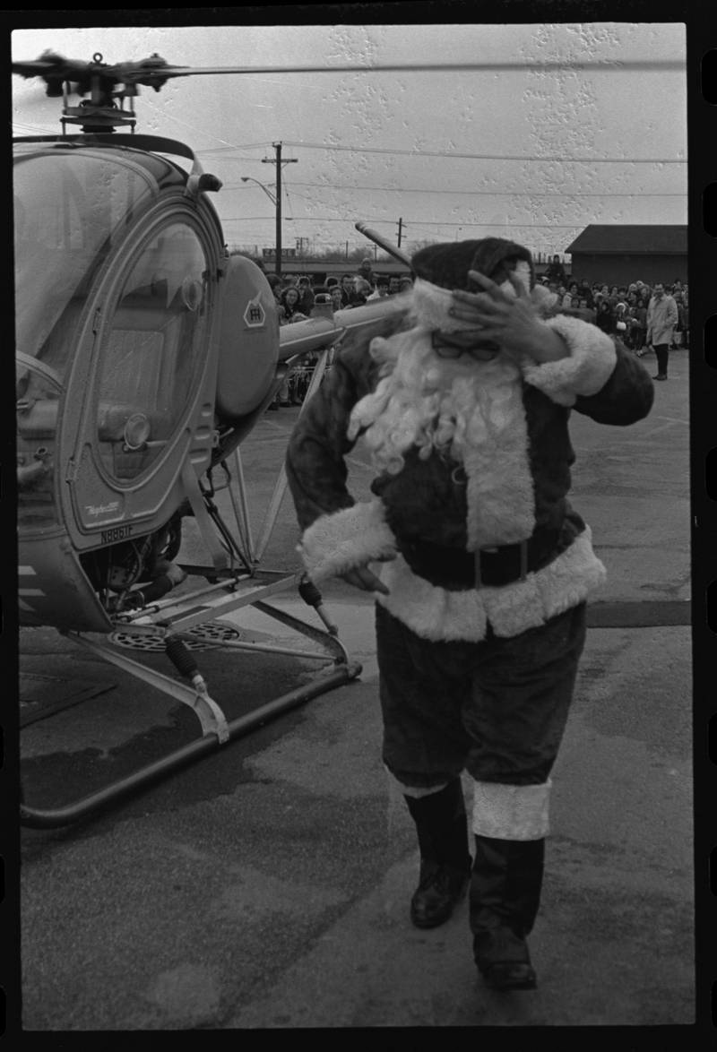 Santa arrives by helicopter during the Christmas season of 1968 in Joliet.