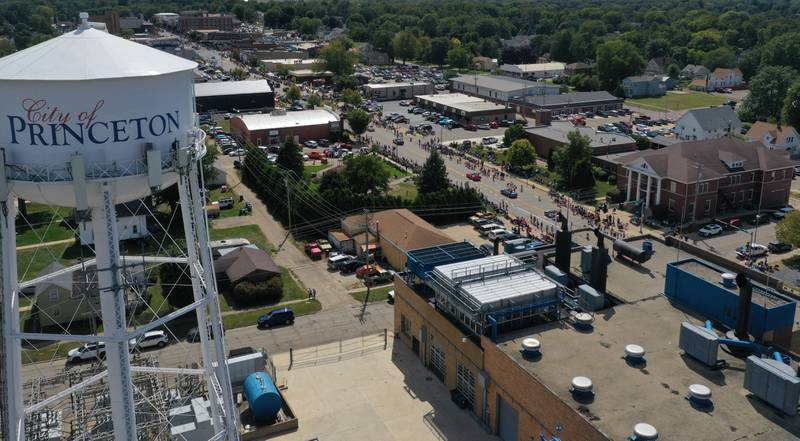 An aerial view of South Main Street during the 54th annual Homestead Festival parade on Saturday, Sept. 6, 2025 in Princeton.