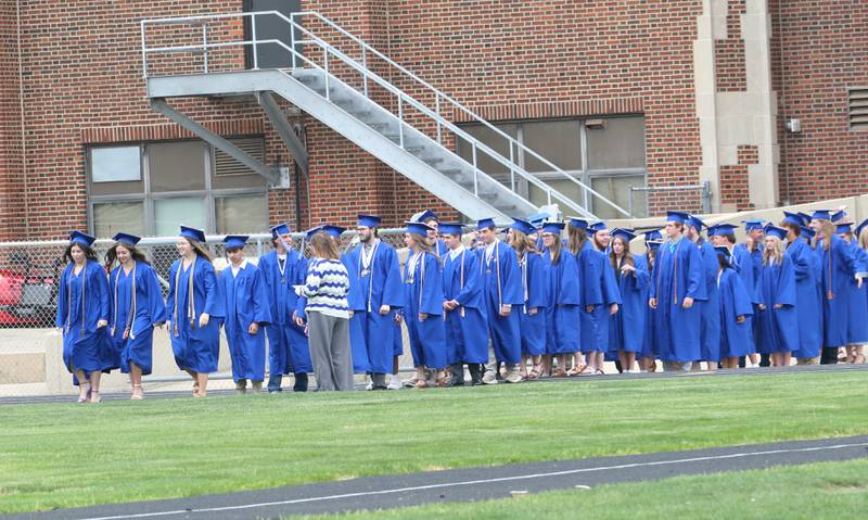 Princeton High School graduates walk in procession during the 156th annual Commencement on Saturday, May 17, 2025 at Bryant Field.