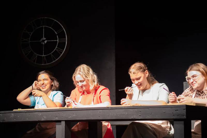 Cast members rehearse a scene from "These Shining Lives" in preparation for the show’s June 15 opening at Engle Lane Theatre in Streator.