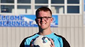 Princeton’s Landon Davis at home on goal in soccer  