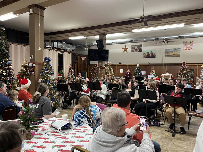 The Polo Schools' Jazz Ensemble plays for a large crowd at the Senior Center in Polo on Saturday, Dec. 7, 2024, as part of the sixth annual Polo Christmas Festival. Also at the center was a dinner hosted by the Polo Lions Club and the festival of trees where area businesses and organizations decorated a Christmas tree for the display.