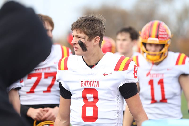 Batavia's Michael Vander Luitgaren walks the sidelines between series against St. Rita in the Class 7A state semifinal on Saturday, Nov. 22, 2025 in Chicago.