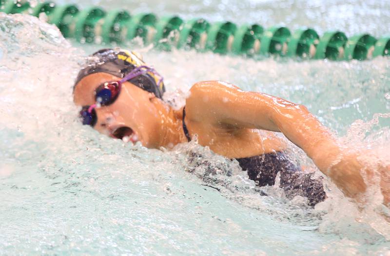 Sterling's Hazel Pham competes in the 200 yard medley relay during a swimming meet on Tuesday, Oct. 10, 2023 at L-P High School.