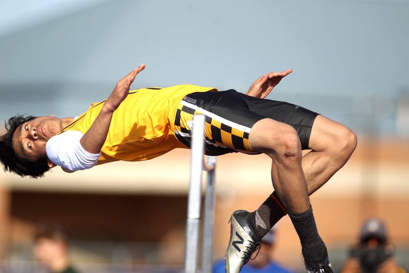 Metea Valley’s Xavier London competes in the high jump during the Class 3A St. Charles North Sectional on Thursday, May 19, 2022.