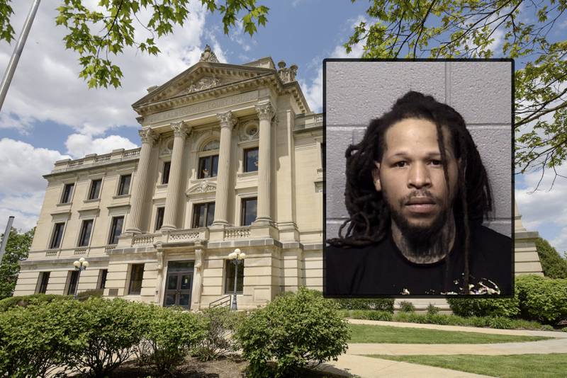 Kent Lashawn Brown, 32, of the 700 block of South Cregier Avenue, Chicago, is charged with domestic battery, aggravated domestic battery, aggravated domestic battery to a pregnant person, motor vehicle theft, criminal damage to property and endangering the life or health of a child. The charges stem from a Feb. 12, 2023 incident during which Brown allegedly beat a pregnant woman and stole her car at a Cortland gas station, court records show. (Mugshot provided by DeKalb County Jail)