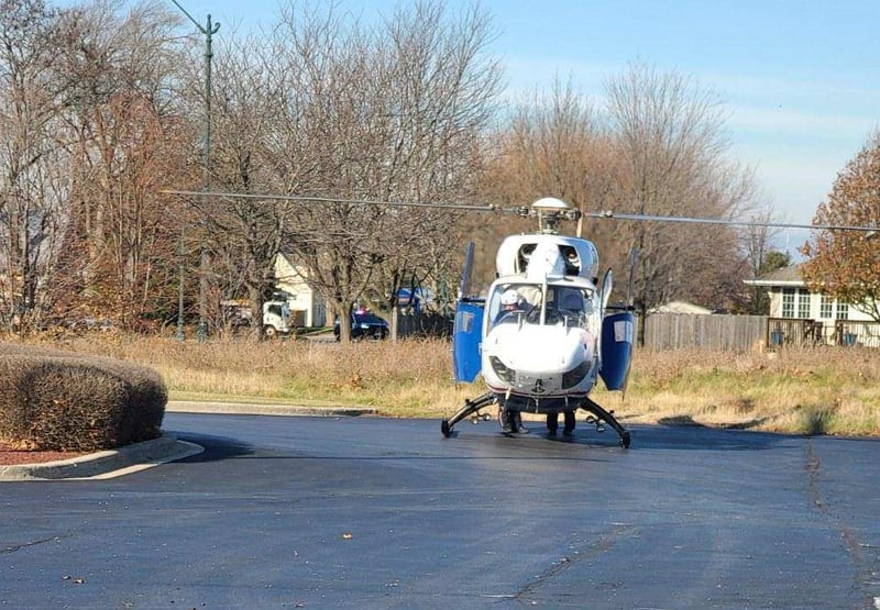 A helicopter that was used to transport a 41-year-old burn victim in Joliet on Monday, Nov. 28, 2022.