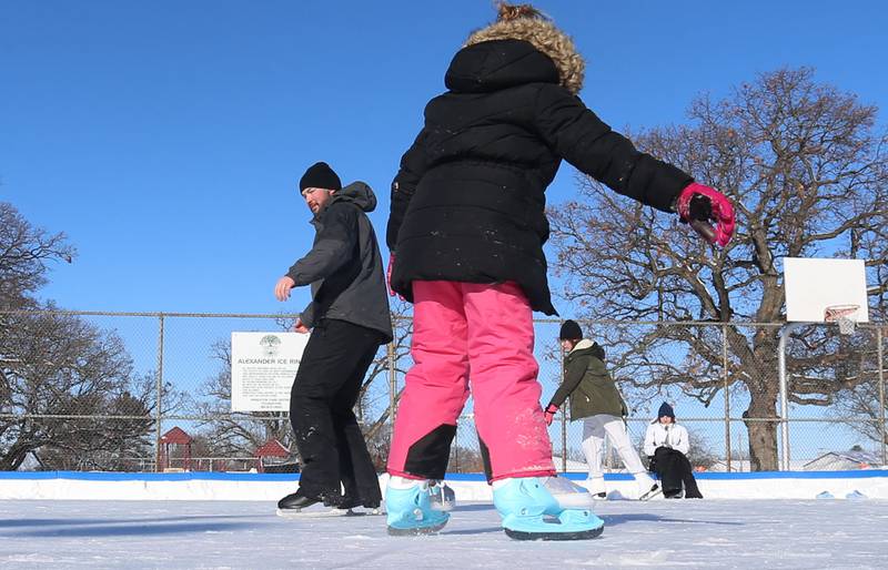 Skaters enjoy the Alexander Ice Rink on Saturday, Jan. 20, 2024 in Princeton. The ice rink is open noon to 8p.m. Monday through Thursday and noon to 7p.m. Friday, Saturday and Sunday. Stop by the front desk of the Bureau County Metro Center to rent skates for $5 a pair.