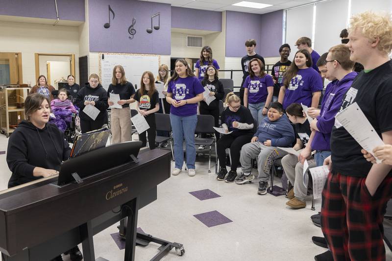 Erin Rogers leads her choir Thursday, April 10, 2025, at Dixon High School.