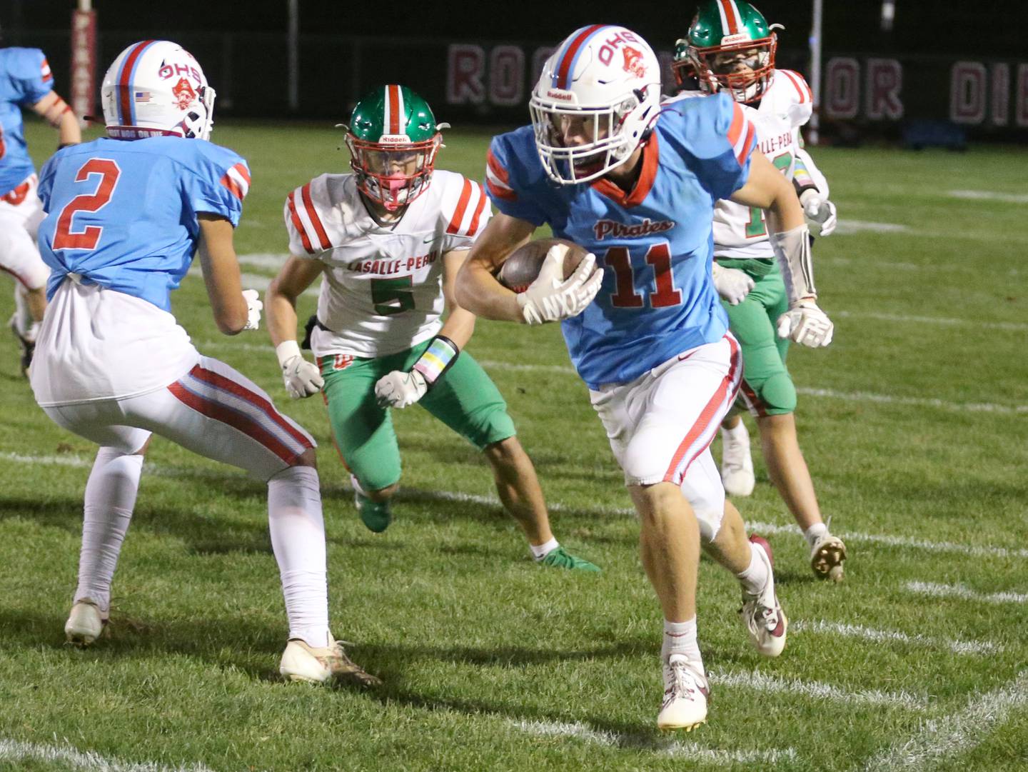 Ottawa's Weston Averkamp sprints down the sideline on a carry in the third quarter against L-P on Friday, Oct. 4, 2024 at King Field.